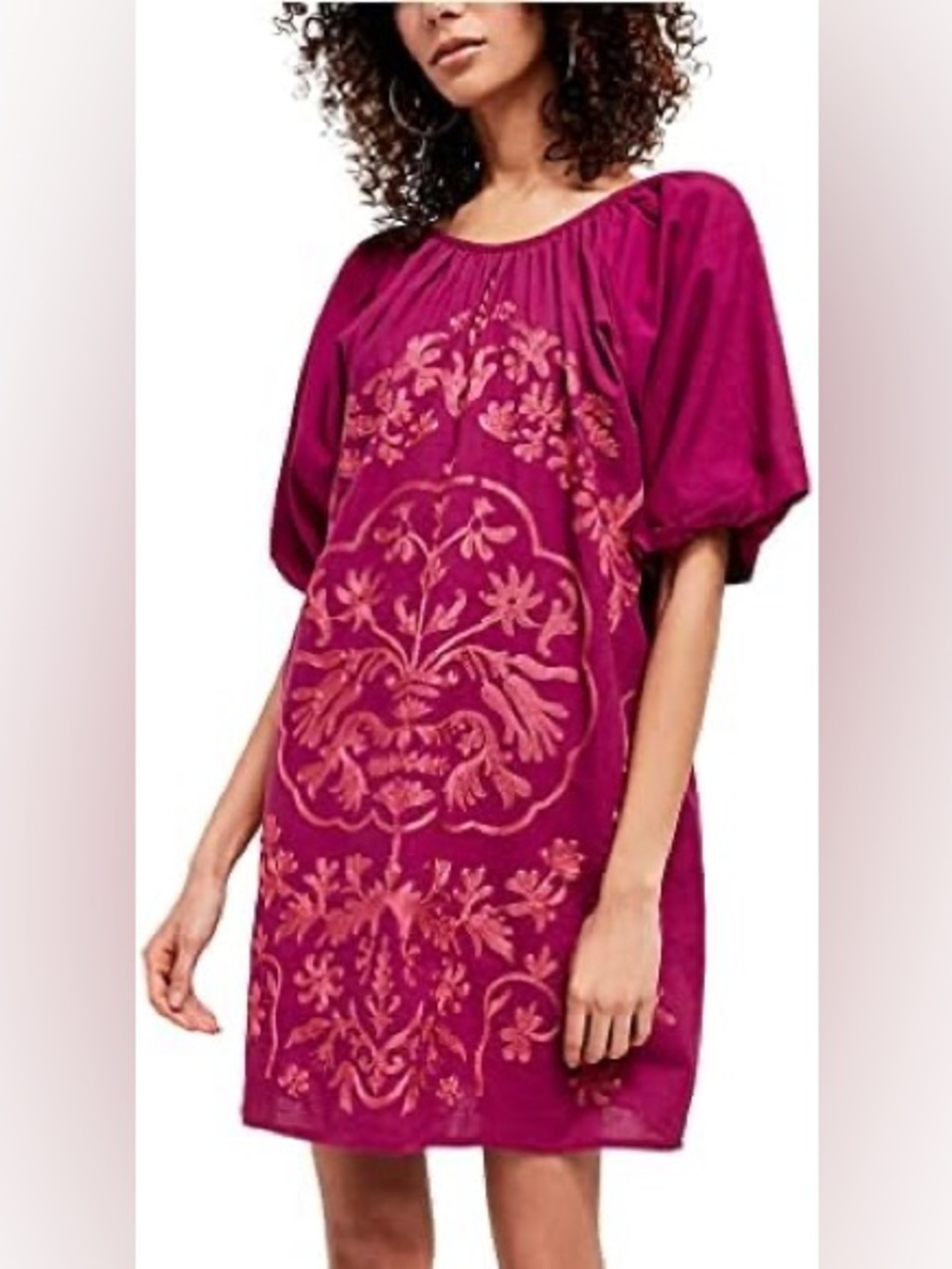 Free People Women's Fiona Embroidered Mini Dress Bright Plum